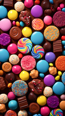 Fototapeta na wymiar Close Up of Assorted Candies, wallpapers for smartphones