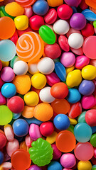 Fototapeta na wymiar Close-Up of Colorful Candy Pile, wallpapers for smartphones
