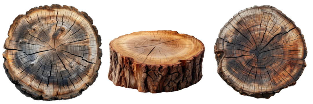Tree Stump Slice Set Isolated on Transparent or White Background, PNG