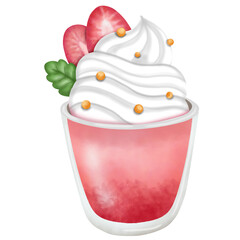 Strawberry and whipped cream smoothie Decorate with strawberries.