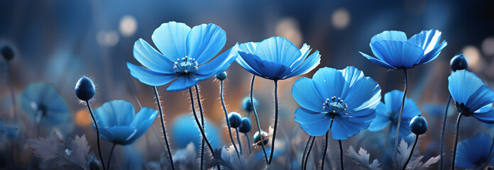blue garden flowers wallpaper, in the style of serene and dreamlike,