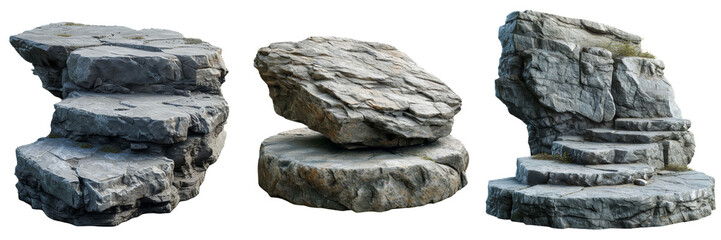 Rock Podium Stone Set Isolated on Transparent or White Background, PNG