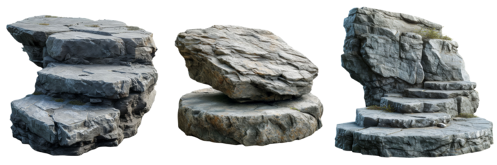 Rock Podium Stone Set Isolated on Transparent or White Background, PNG