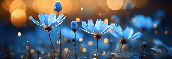 blue garden flowers wallpaper, in the style of serene and dreamlike,