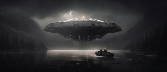 An illustration of a sci-fi unidentified flying object in retro style