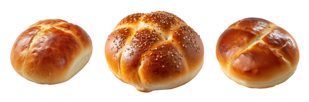 Plain Kaiser Bun Set Isolated on Transparent or White Background, PNG