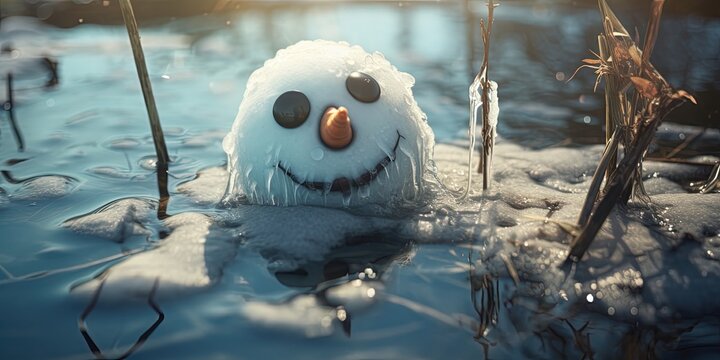 melting snowman in sunny day
