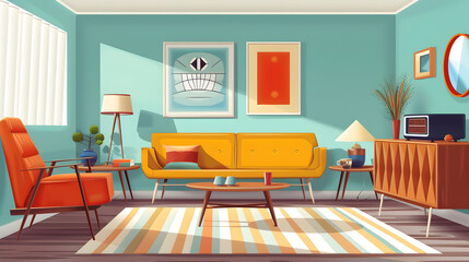Transport viewers to the sleek and stylish world of midcentury modern design with an image highlighting iconic furniture pieces, minimalist interiors, and atomic-inspired decor.