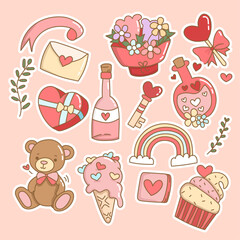 set of valentine days stickers