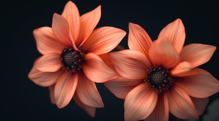 Fototapeta premium two orange flowers sit side by side on a black background