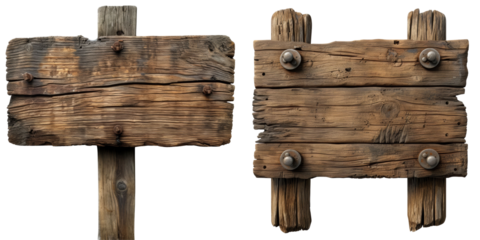 Wooden Signboard Set Isolated on Transparent or White Background, PNG