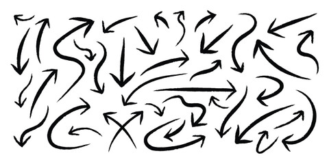 set of hand drawn doodle symbol arrow mark, grunge pencil, chalk vector illustration