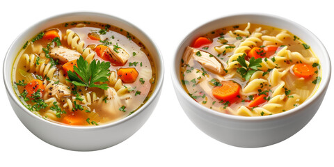 Chicken Noodle Soup Set Isolated on Transparent or White Background, PNG