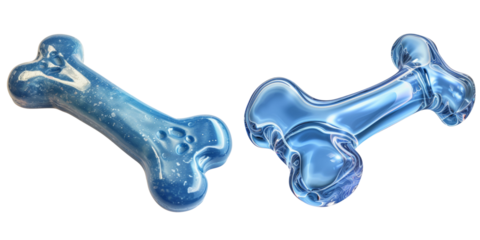 Blue Rubber Dog Bone Set Isolated on Transparent or White Background, PNG