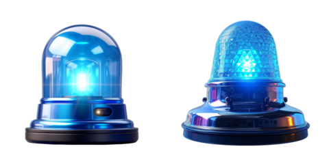 Blue Police Sirens Set Isolated on Transparent or White Background, PNG