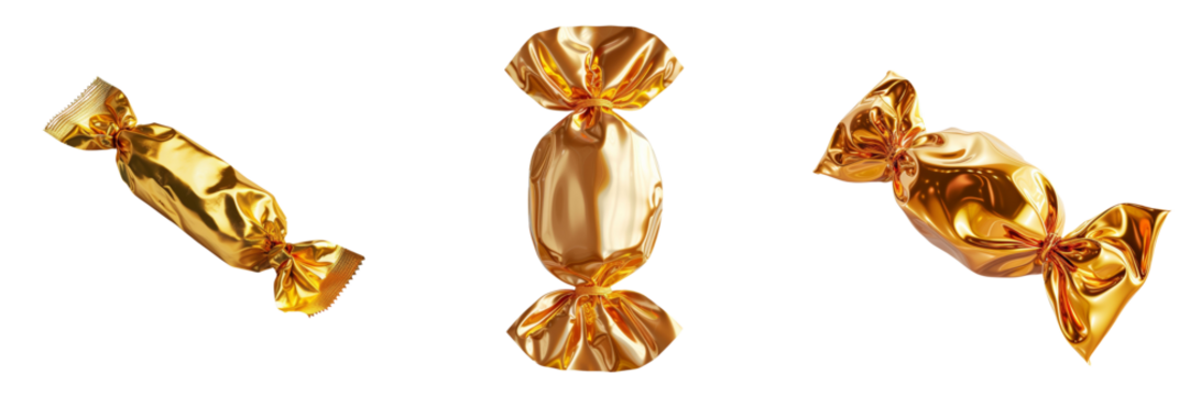 Golden Candy Wrapper Set Isolated on Transparent or White Background, PNG