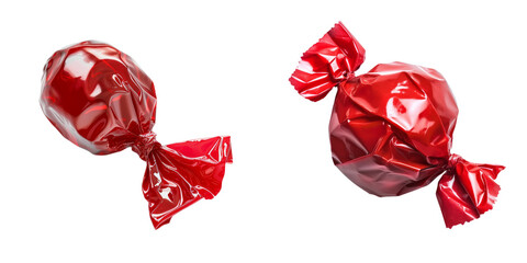 Red Candies in Wrapper Set Isolated on Transparent or White Background, PNG