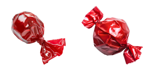 Red Candies in Wrapper Set Isolated on Transparent or White Background, PNG