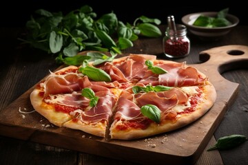Authentic oven-baked prosciutto pizza with delicious crust. Generative AI