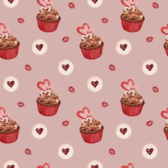 seamless pattern valentines day. romantic watercolor paintings for wrapping paper, fabric, backgrounds and more.