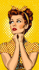 Retro pop art illustration of a woman with vibrant colors and copyspace for text