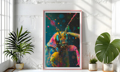 interior room Bright and airy with a picture frame, a work of art
