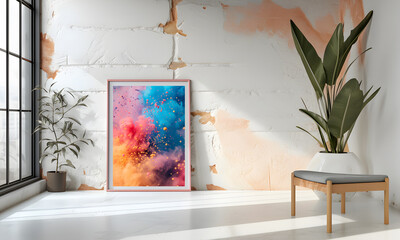 interior room Bright and airy with a picture frame, a work of art
