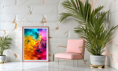 interior room Bright and airy with a picture frame, a work of art
