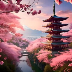 japanese temple of cherry 