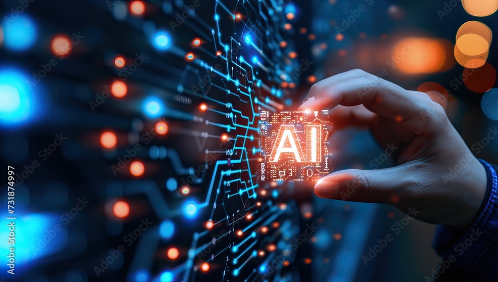 Wall mural ai, artificial intelligence, machine learning and modern computer technologies concept.