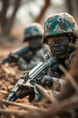 Close-up shots of soldiers in action during peacekeeping missions