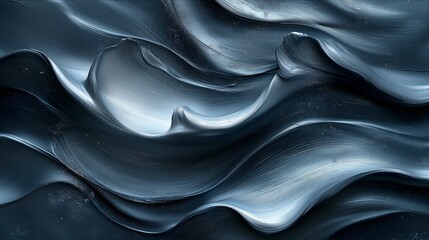 Fototapeta premium Abstract silver black acrylic painted fluted 3d painting texture luxury background banner on canvas - Silver waves swirls. Decor concept. Wallpaper concept. Art concept. 3d concept.