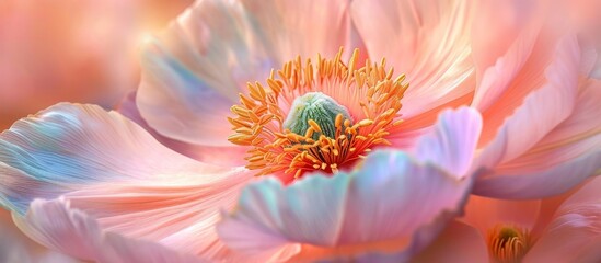 Obraz premium A close up of a pink flower with a yellow center showcasing the artistry of petals and the symmetry of nature's design.