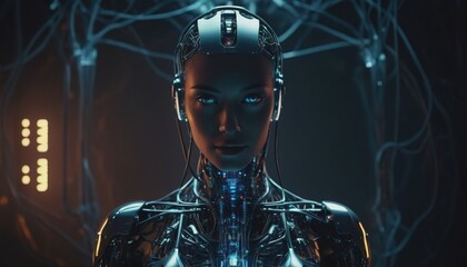 Fototapeta na wymiar artificial intelligence, cyborg girl, artificial intelligence girl, artificial intelligence in human form