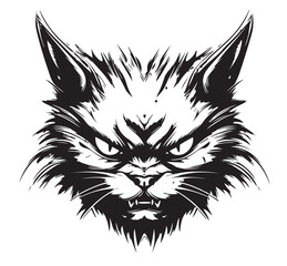 An angry cat ink illustration.