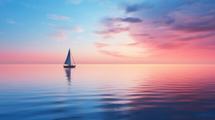 Sailboat in calm sea during vibrant sunset - 731877719
