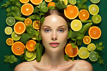 Obraz na płótnie Canvas Gesundheitsglanz: Natürliche Schönheit mit Obst im Wellnessbereich. Wellnes Hintergrund Design