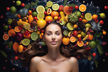 Gesundheitsglanz: Natürliche Schönheit mit Obst im Wellnessbereich. Wellnes Hintergrund Design - obrazy, fototapety, plakaty