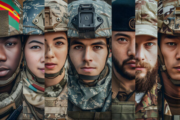 Portraits of soldiers from various countries participating in joint military exercises