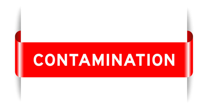 Red color inserted label banner with word contamination on white background