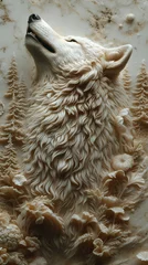 Fotobehang White Relief Art of Wolf in Forest © Mauro