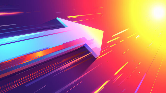 A colourful neon arrow speeding upwards right with a blurred effect.