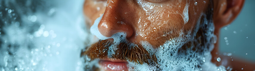 Close-Up Portrait Of Man Taking A Bath With Foam - obrazy, fototapety, plakaty