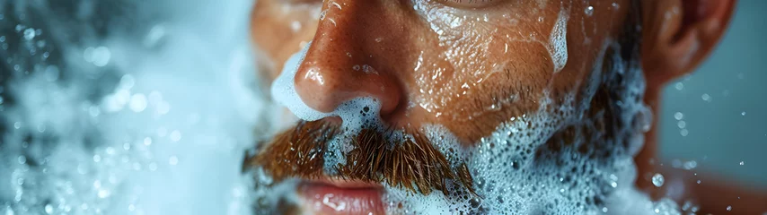 Foto op Plexiglas Close-Up Portrait Of Man Taking A Bath With Foam © taraskobryn