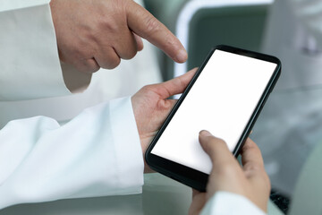 Doctors are pointing on smartphone