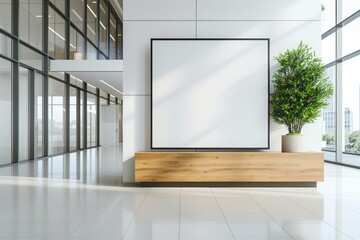 Fototapeta premium Modern corporate lobby with a blank presentation screen.