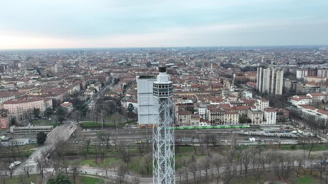 Aerial view of the Ancient observation tower in 4k