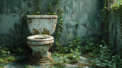 old dirty toilet in nature - obrazy, fototapety, plakaty