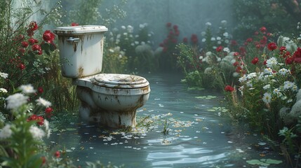 old dirty toilet in nature - obrazy, fototapety, plakaty