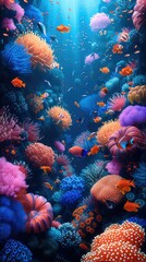 Fototapeta na wymiar The fish are colorful and coral reefs, dark navy and light magenta, tranquil garden scapes, patterns, colorful animations. Generative AI.